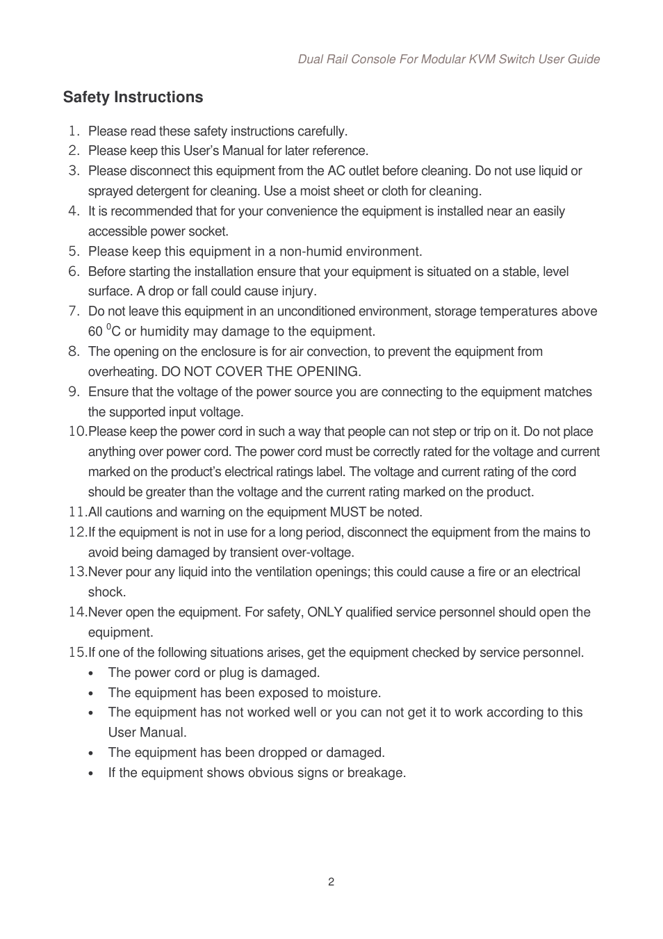 Safety instructions | Lindy Dual Rail Modular KVM Console Switch User Manual | Page 3 / 20