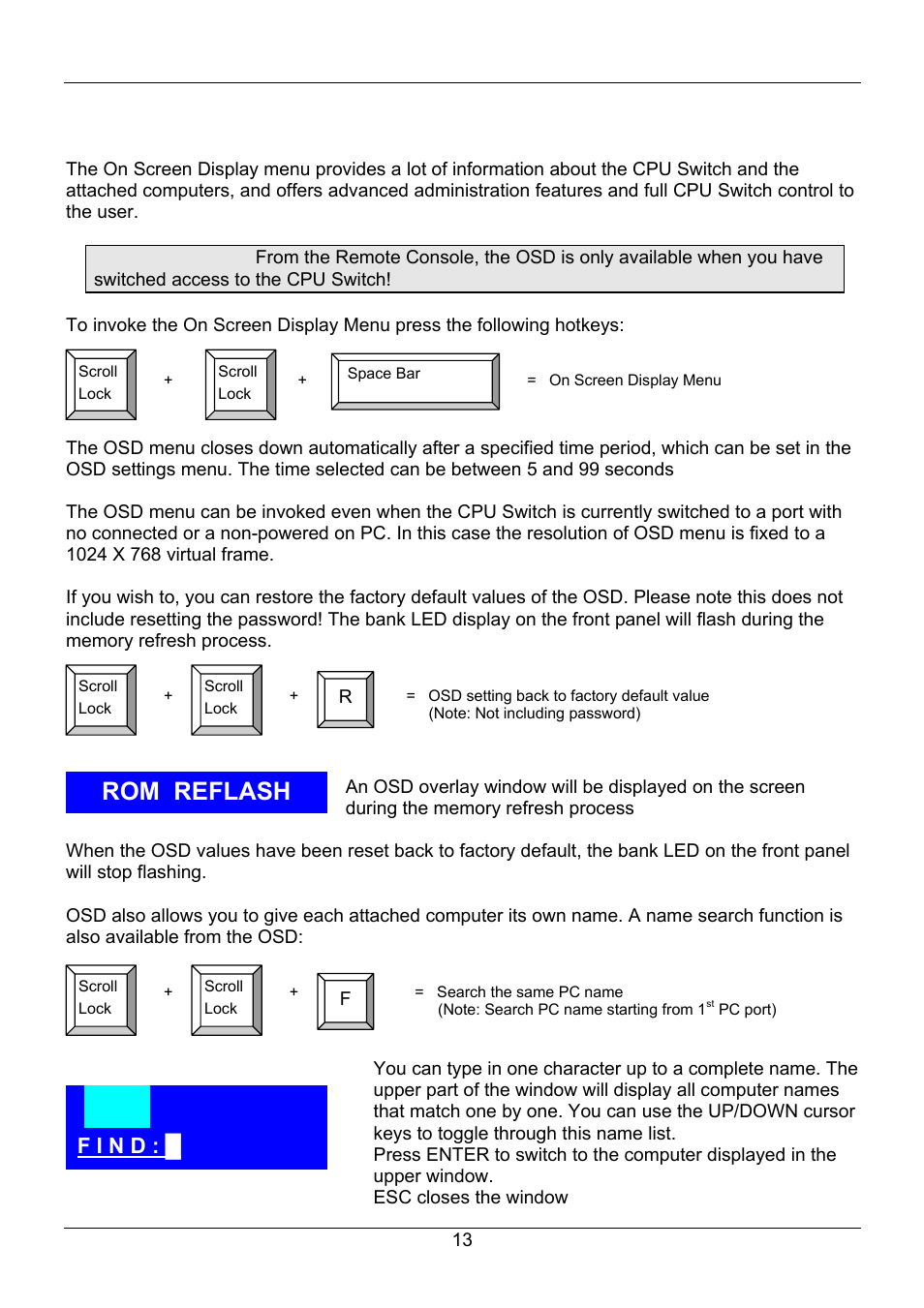 On screen display menu (osd) port selection, Rom reflash, English manual | F i n d | Lindy 32505 User Manual | Page 15 / 71