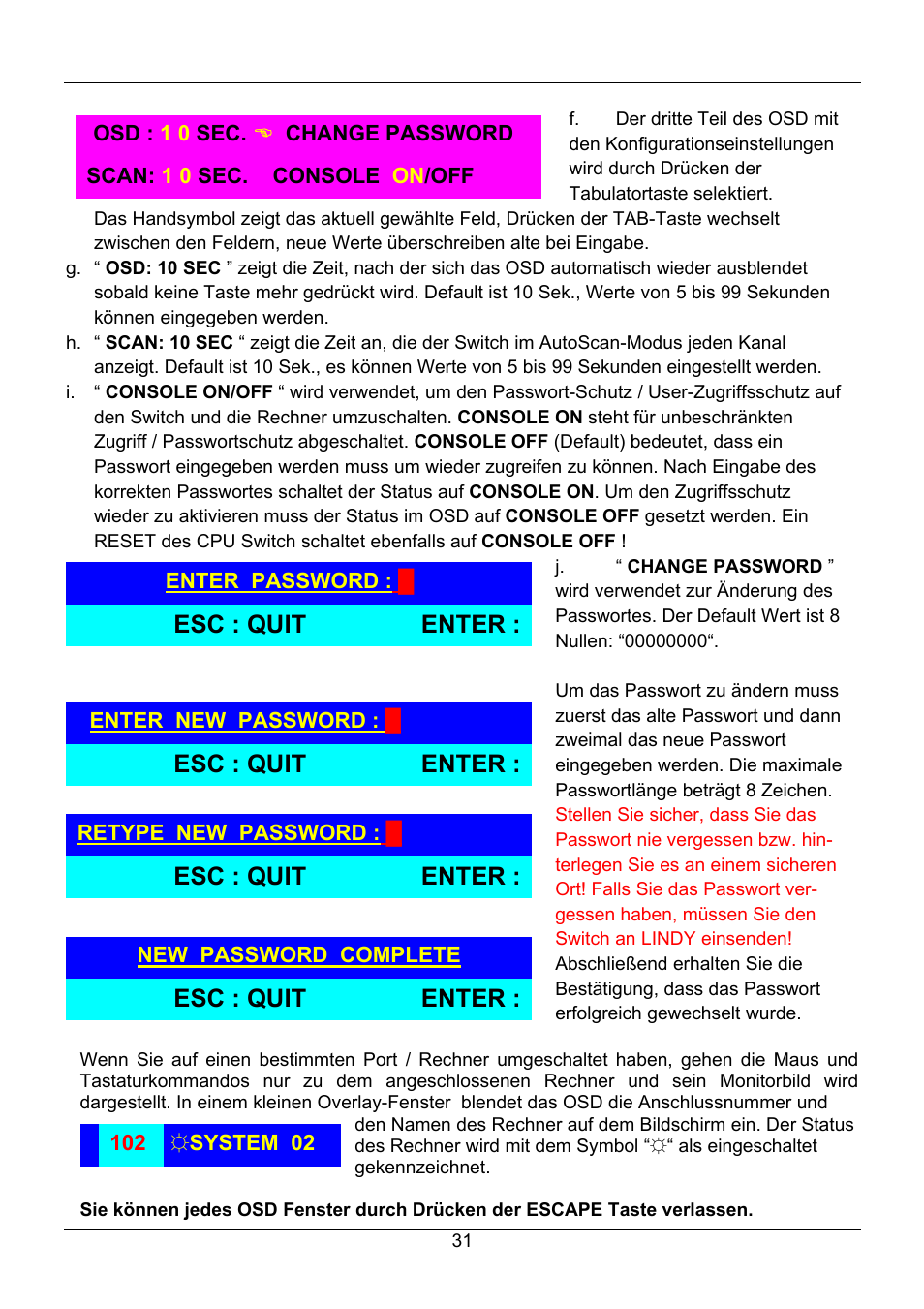 Esc : quit enter | Lindy 32505 User Manual | Page 33 / 71