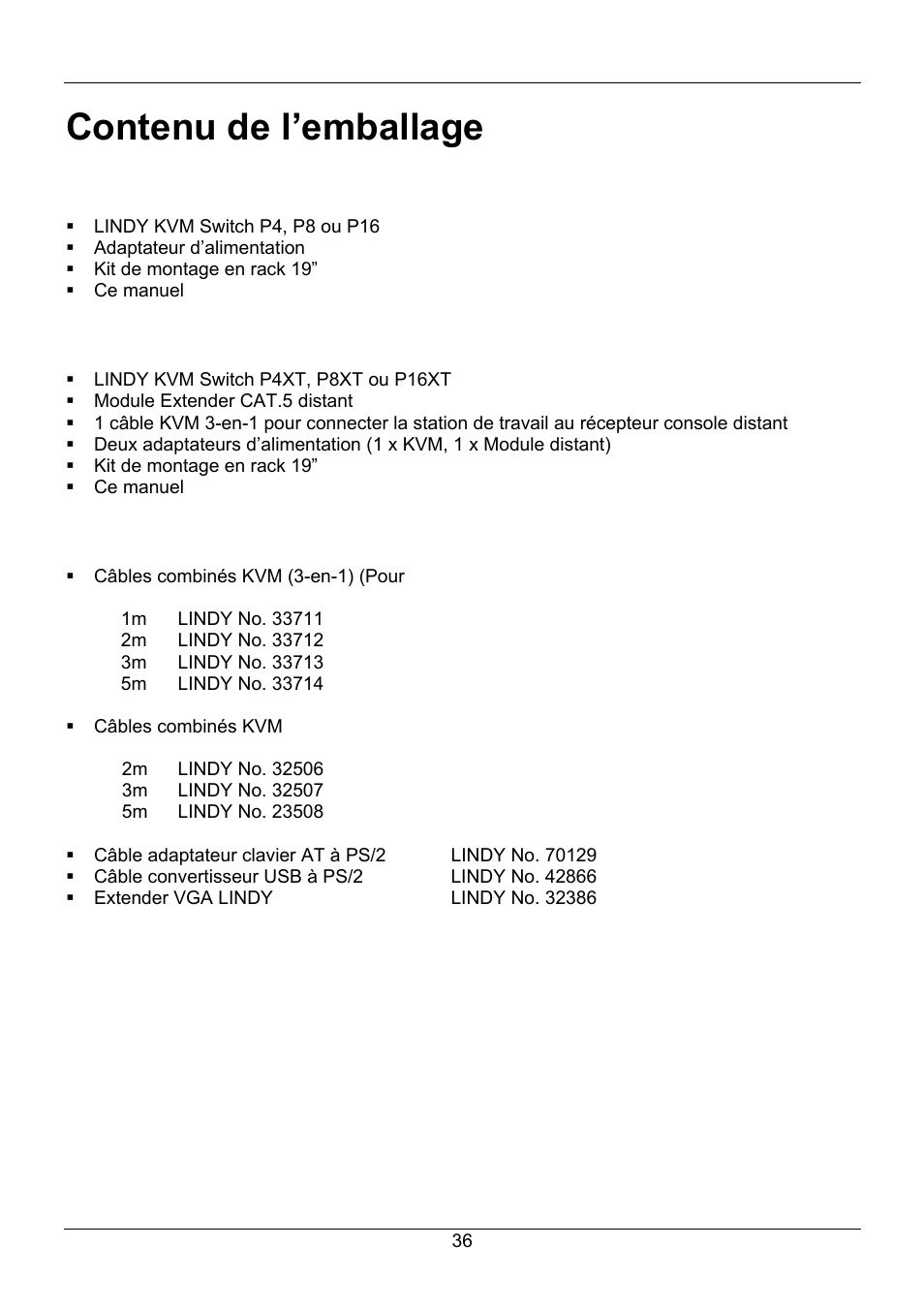 Contenu de l’emballage | Lindy 32505 User Manual | Page 38 / 71