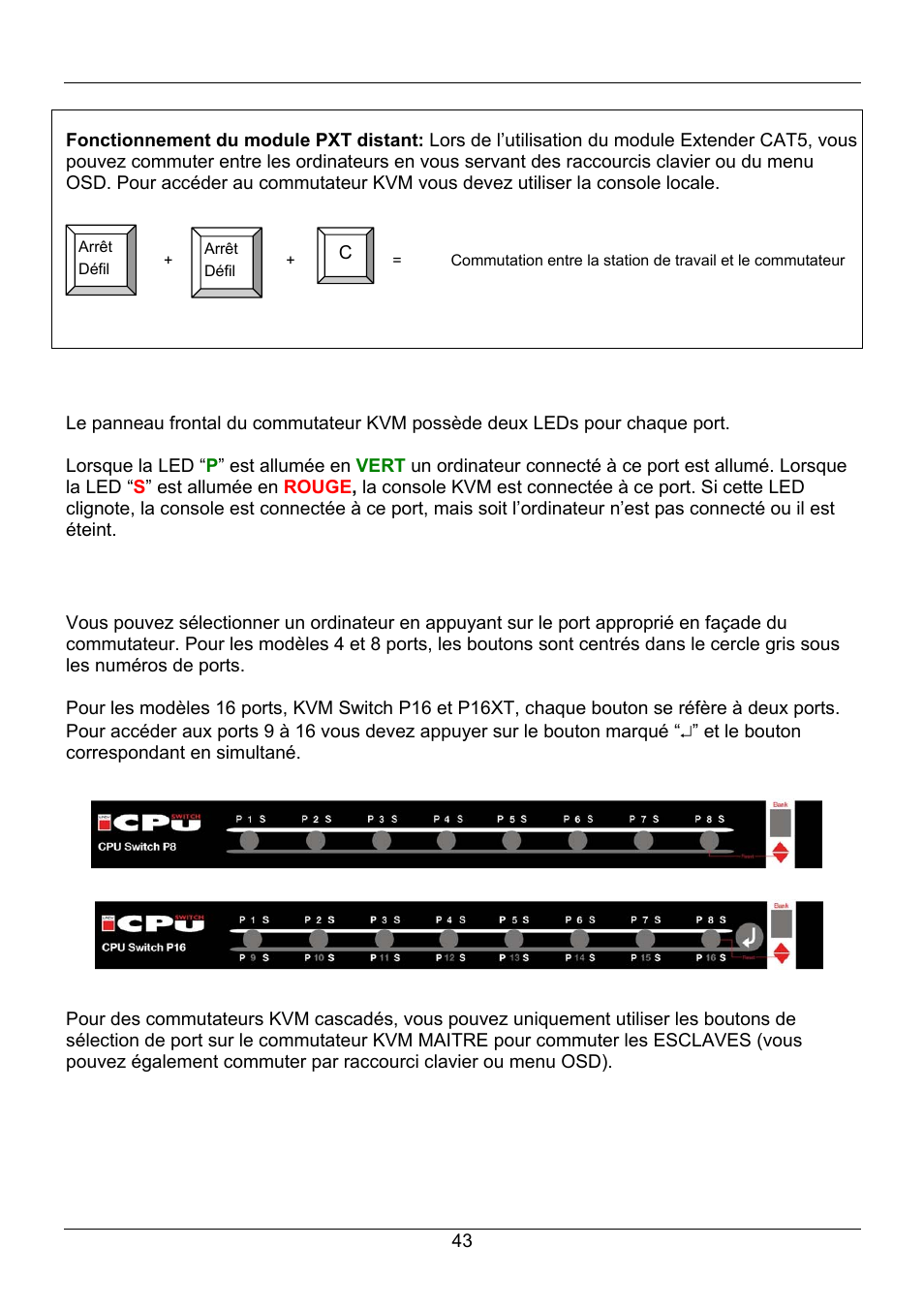 Manuel en français, Affichage par led des ports, Bouton de sélection en façade | Lindy 32505 User Manual | Page 45 / 71