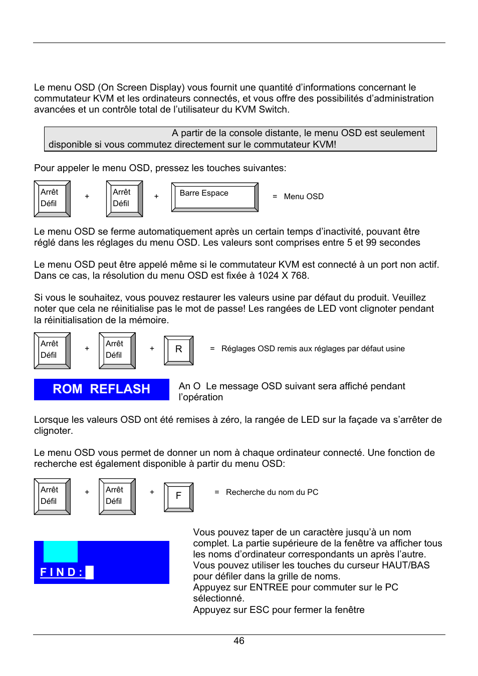 Sélection des ports par le menu osd, Rom reflash, Manuel en français | F i n d | Lindy 32505 User Manual | Page 48 / 71