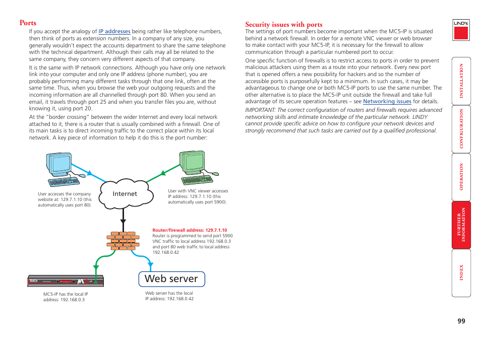 Ports, Security issues with ports, D, the mc5-ip uses two | What is a port, Security issues, With ports, For mor, Web server | Lindy MC5-IP User Manual | Page 100 / 111