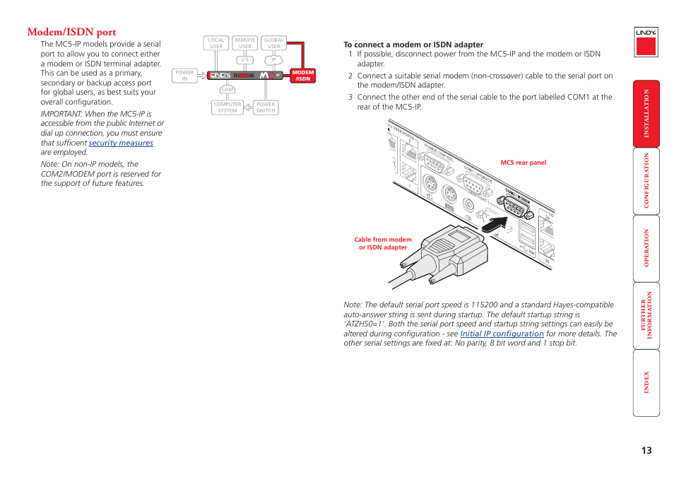 Modem/isdn port, Modem, Isdn | Isdn port | Lindy MC5-IP User Manual | Page 14 / 111