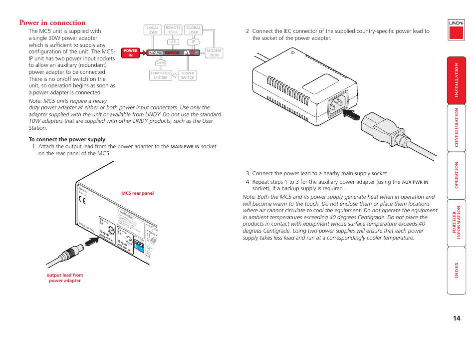 Power in connection, Power | Lindy MC5-IP User Manual | Page 15 / 111