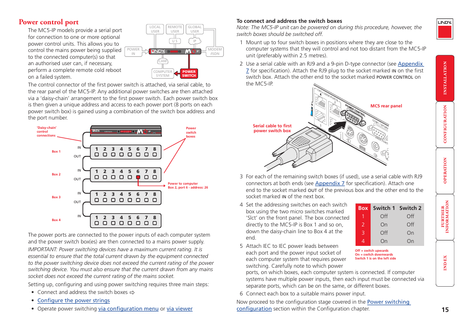 Power control port, Power, Switch | Computer power, Control switching | Lindy MC5-IP User Manual | Page 16 / 111