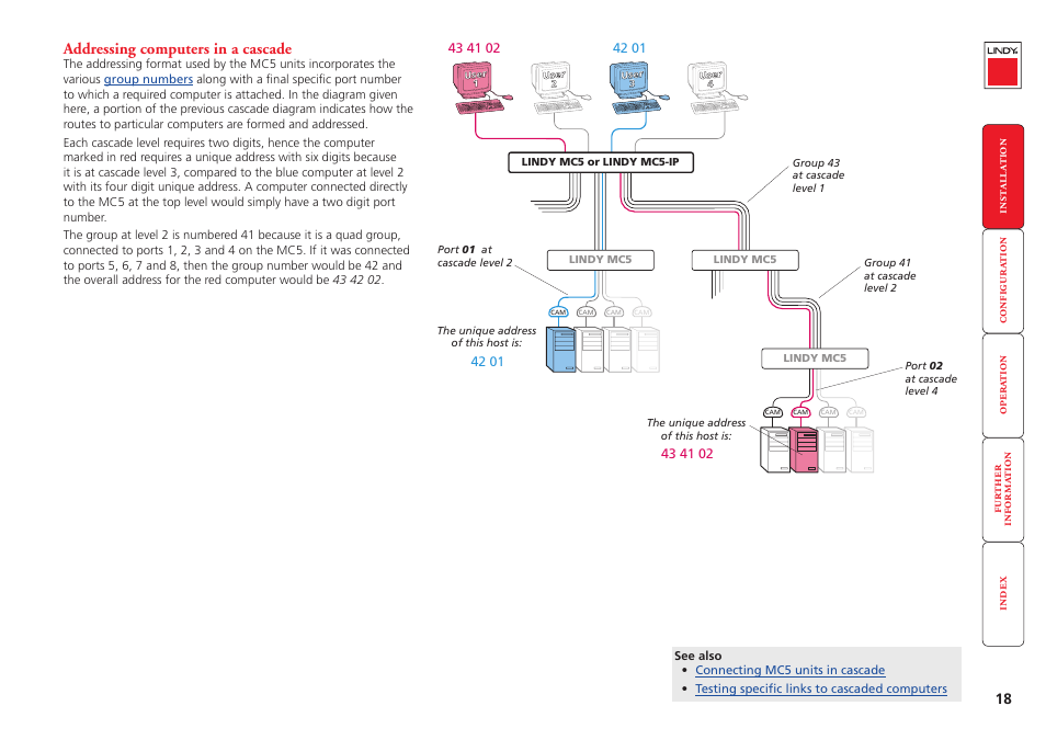 Addressing computers in a cascade | Lindy MC5-IP User Manual | Page 19 / 111
