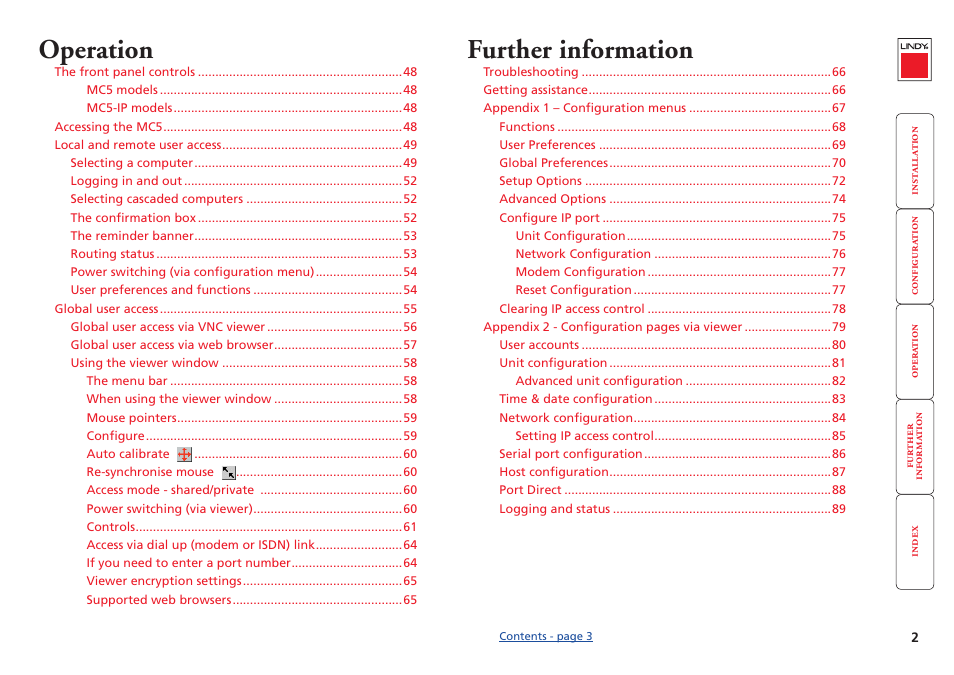 Operation, Further information | Lindy MC5-IP User Manual | Page 3 / 111