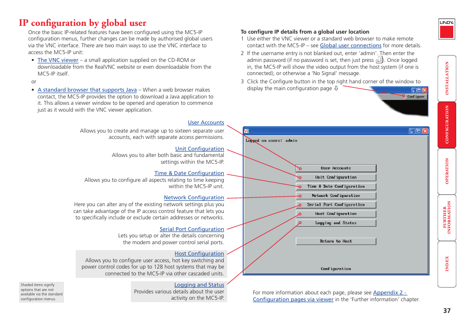 Ip configuration by global user | Lindy MC5-IP User Manual | Page 38 / 111