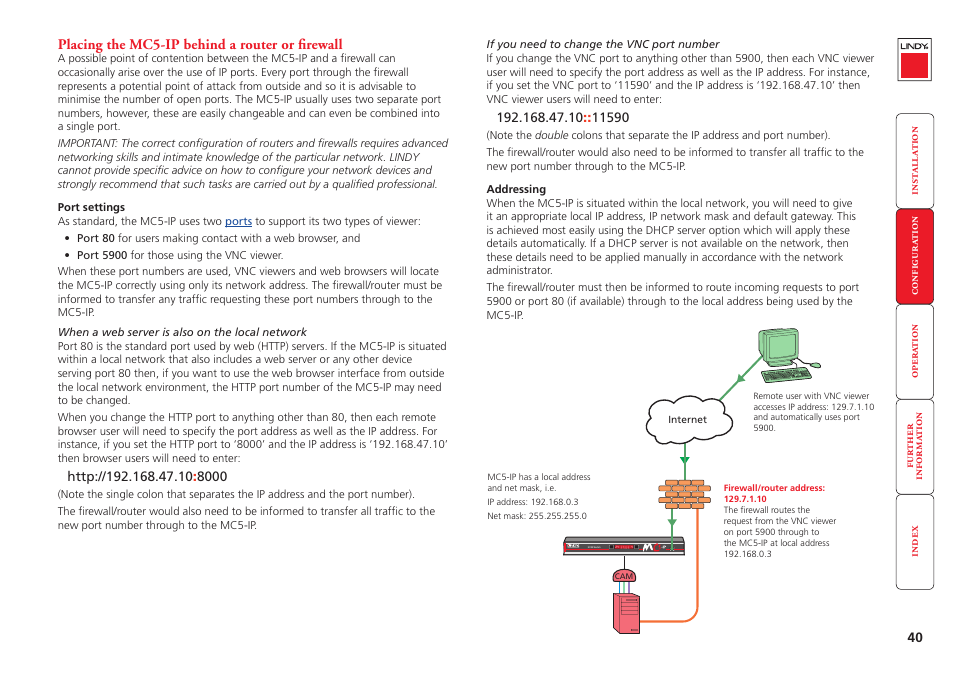Placing the mc5-ip behind a router or firewall | Lindy MC5-IP User Manual | Page 41 / 111
