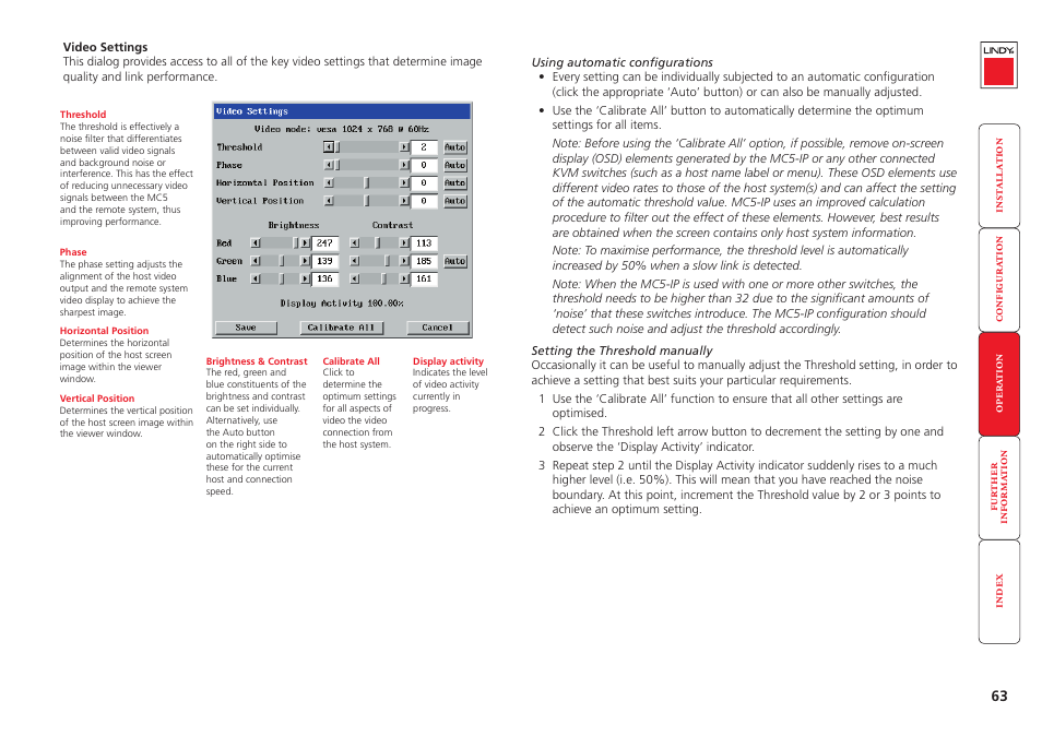 Threshold setting, Is set higher than the automatic setting | Lindy MC5-IP User Manual | Page 64 / 111