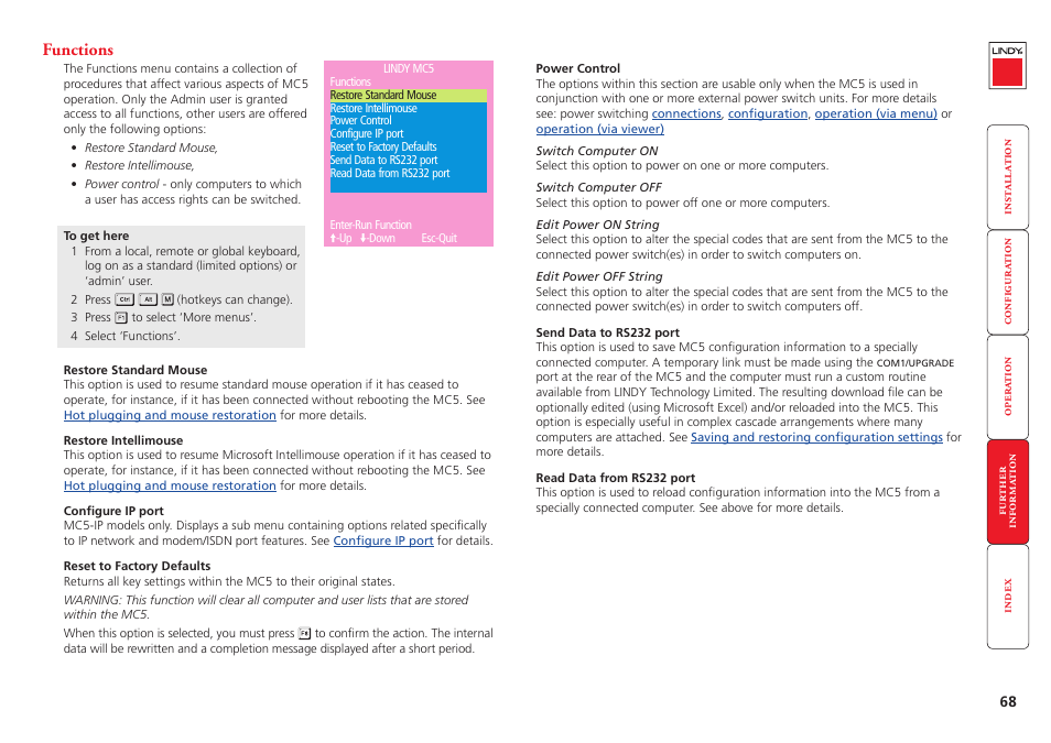 Functions | Lindy MC5-IP User Manual | Page 69 / 111