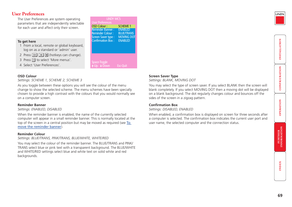 User preferences | Lindy MC5-IP User Manual | Page 70 / 111