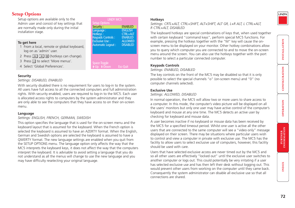 Setup options | Lindy MC5-IP User Manual | Page 73 / 111