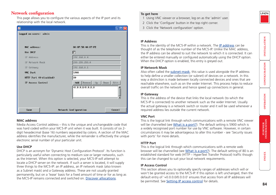 Network configuration | Lindy MC5-IP User Manual | Page 85 / 111