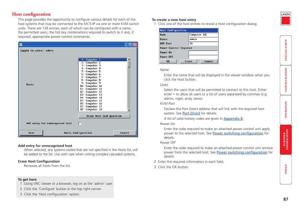 Host configuration, More, Appendix 2 - host configuration | For details about pr | Lindy MC5-IP User Manual | Page 88 / 111