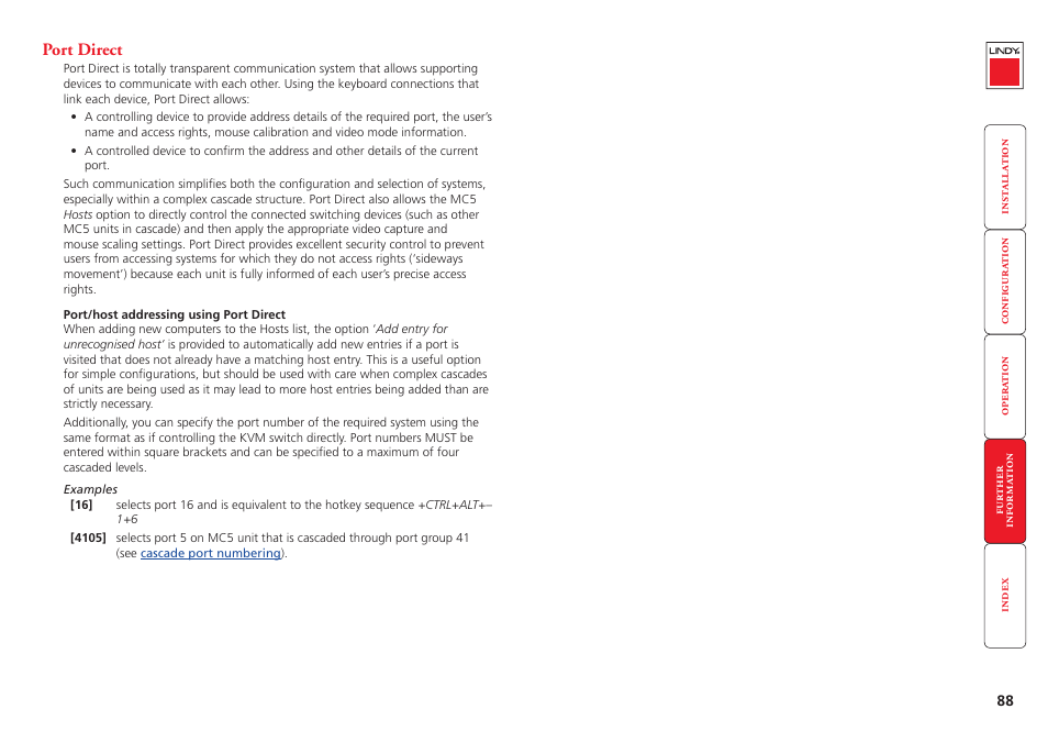 Port direct, This is due to the, Note: the | System. see, For details | Lindy MC5-IP User Manual | Page 89 / 111