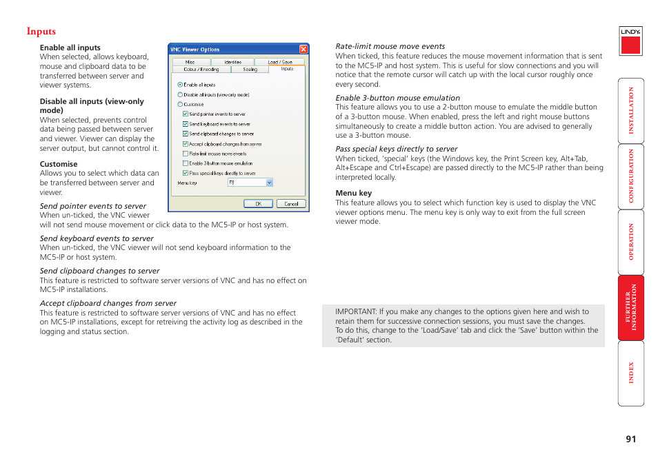 Inputs | Lindy MC5-IP User Manual | Page 92 / 111