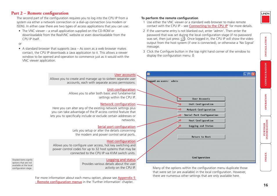 Part 2 – remote configuration, Part 2 - remote configuration | Lindy CPU IP Access Switch Plus User Manual | Page 17 / 64