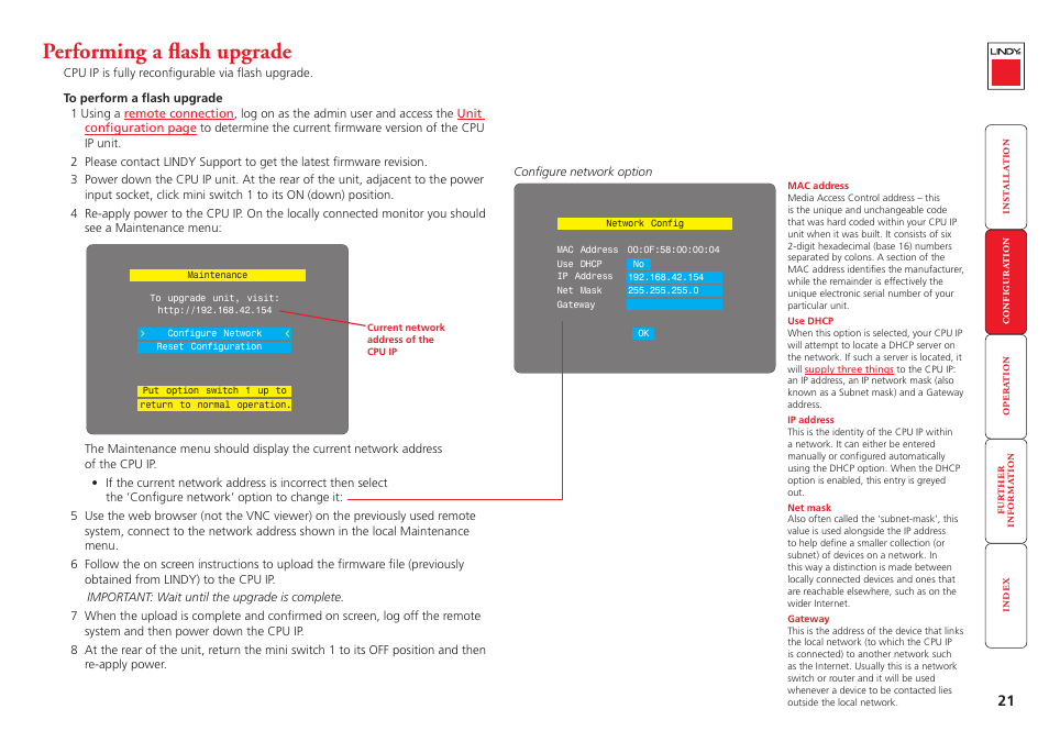 Performing a flash upgrade | Lindy CPU IP Access Switch Plus User Manual | Page 22 / 64