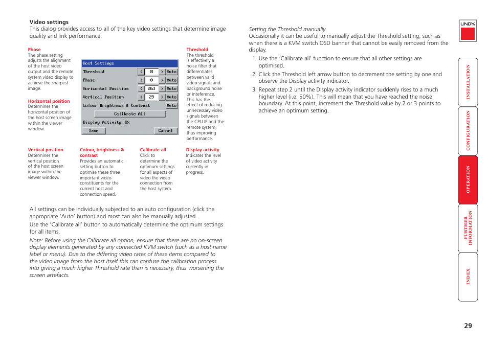E that the video, Threshold setting | Lindy CPU IP Access Switch Plus User Manual | Page 30 / 64
