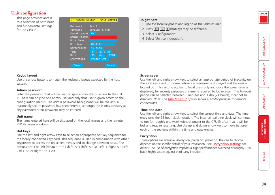 Unit configuration, More about hotkeys, Local configuration | Or by | Lindy CPU IP Access Switch Plus User Manual | Page 35 / 64