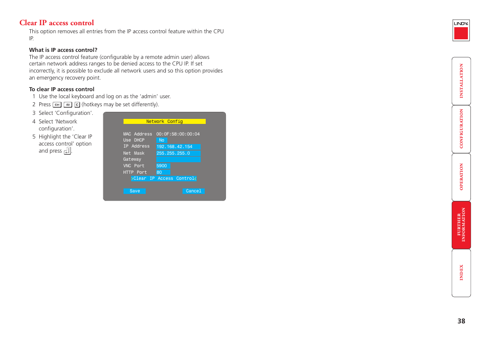 Clear ip access control | Lindy CPU IP Access Switch Plus User Manual | Page 39 / 64