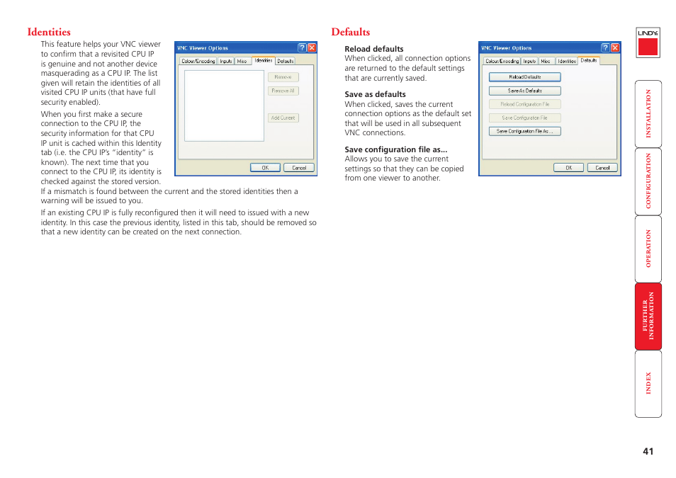 Identities, Defaults, 41 defaults | Lindy CPU IP Access Switch Plus User Manual | Page 42 / 64