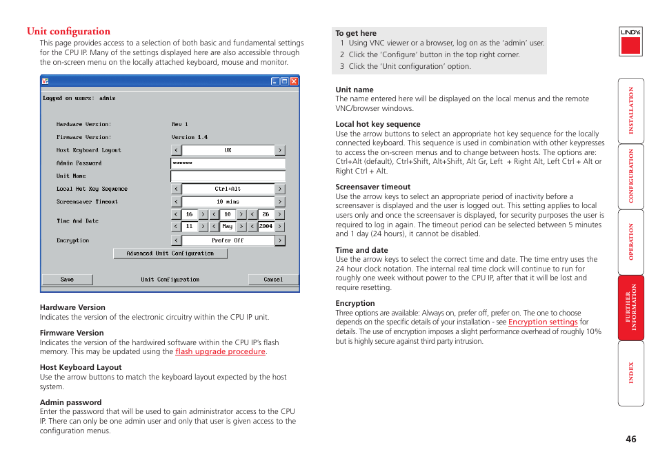 Unit configuration, Remote configuration, Unit | Lindy CPU IP Access Switch Plus User Manual | Page 47 / 64