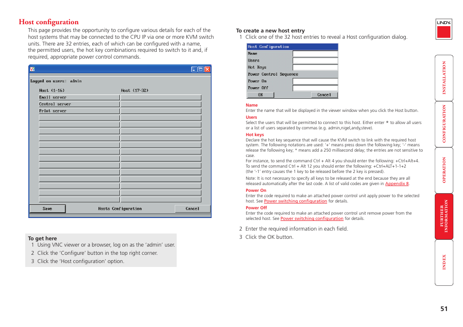 Host configuration, Remote configuration, More | Lindy CPU IP Access Switch Plus User Manual | Page 52 / 64