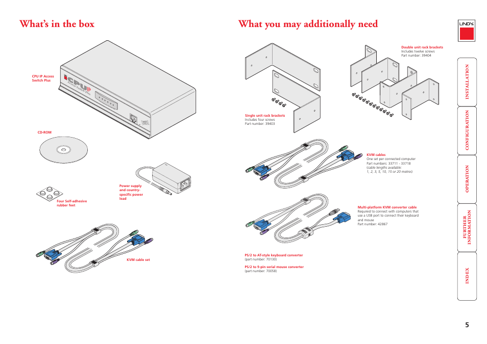 What’s in the box, What you may additionally need, 5 what you may additionally need | Lindy CPU IP Access Switch Plus User Manual | Page 6 / 64