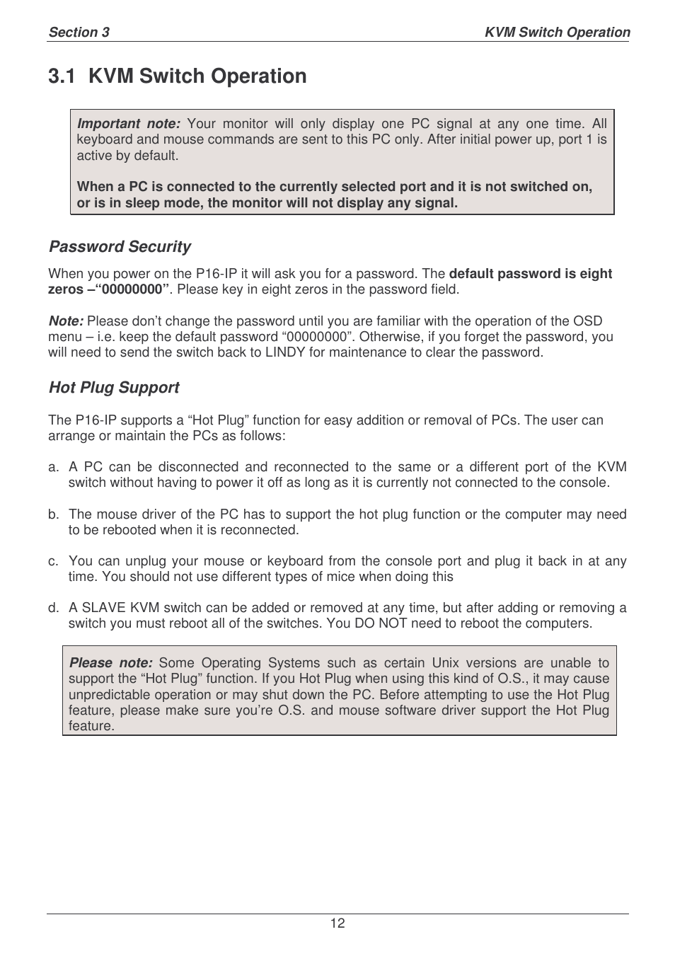 1 kvm switch operation | Lindy P16-IP User Manual | Page 13 / 77