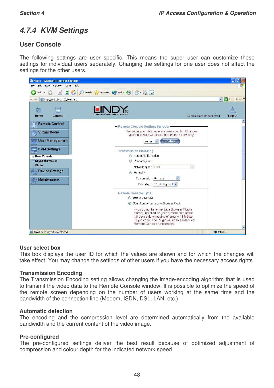 4 kvm settings | Lindy P16-IP User Manual | Page 49 / 77