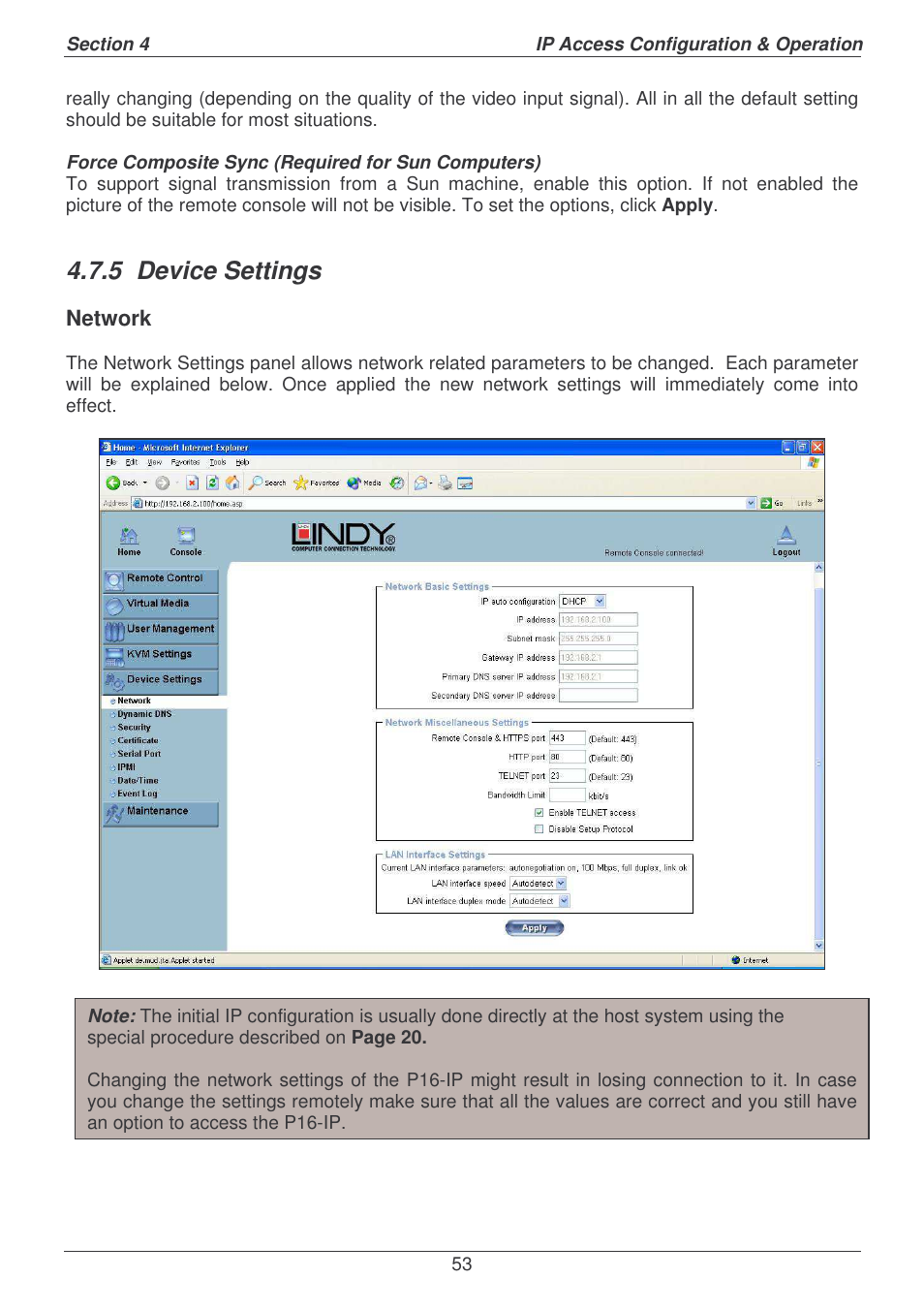 5 device settings | Lindy P16-IP User Manual | Page 54 / 77