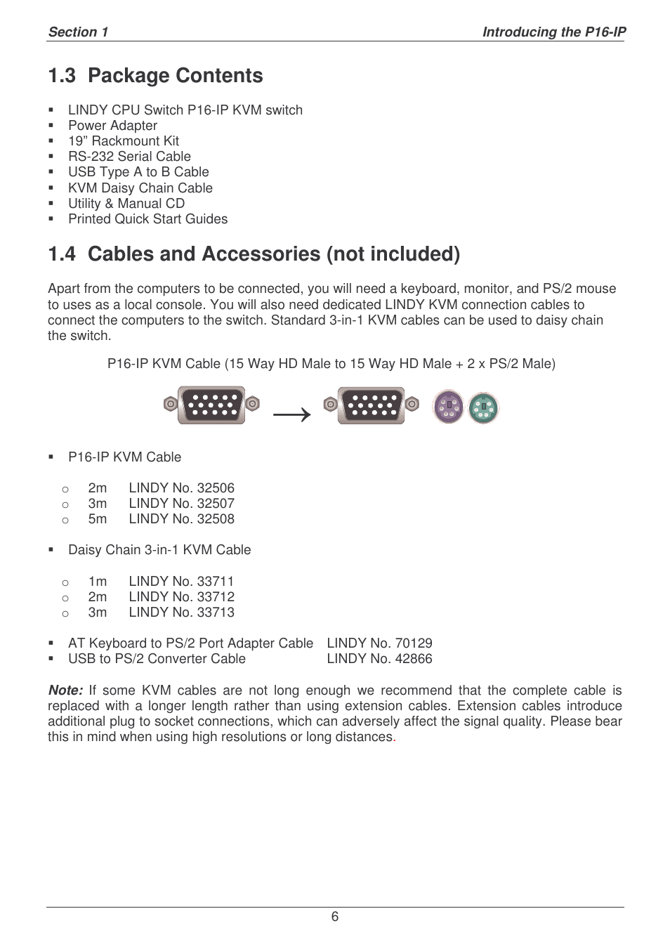 3 package contents, 4 cables and accessories (not included) | Lindy P16-IP User Manual | Page 7 / 77