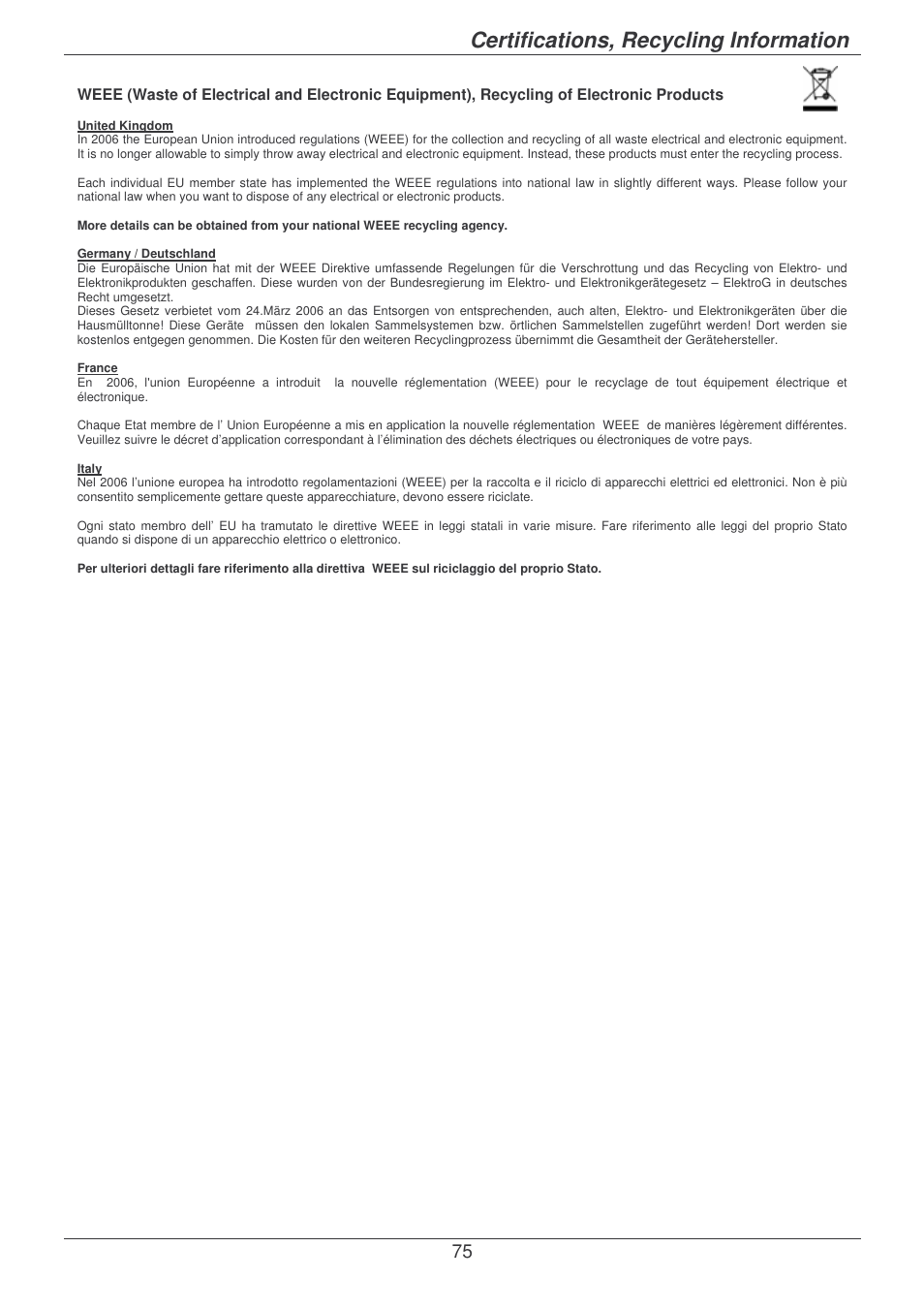 Certifications, recycling information | Lindy P16-IP User Manual | Page 76 / 77