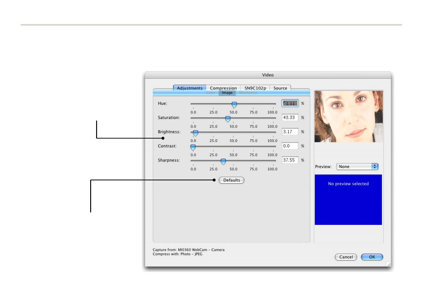 Configuration, Video settings | Lindy USB MiniCam User Manual | Page 8 / 18
