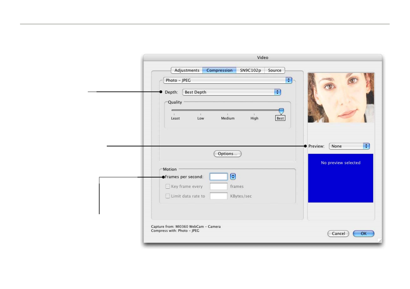 Configuration, Compression panel | Lindy USB MiniCam User Manual | Page 9 / 18