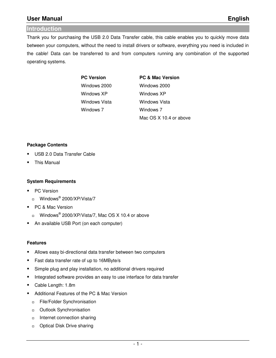 User manual english, Introduction | Lindy 42615 User Manual | Page 2 / 8