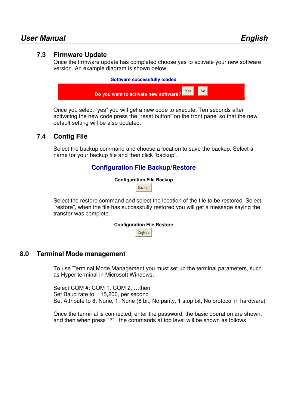 User manual english, 3 firmware update, 4 config file | Configuration file backup/restore, 0 terminal mode management | Lindy 25004 User Manual | Page 21 / 24