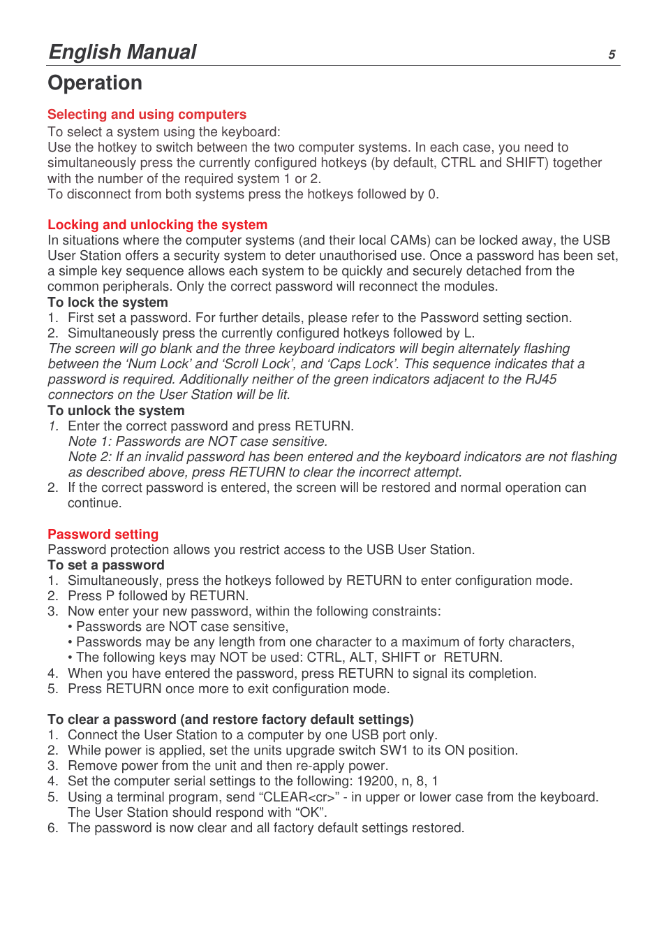 English manual, Operation | Lindy KVM EXTENDER 39356 User Manual | Page 5 / 10