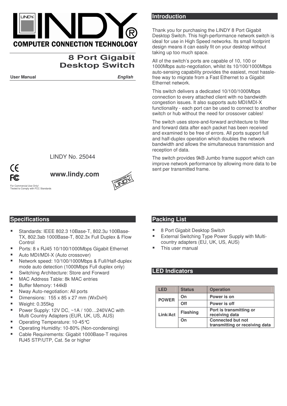 Lindy 25044 User Manual | 2 pages