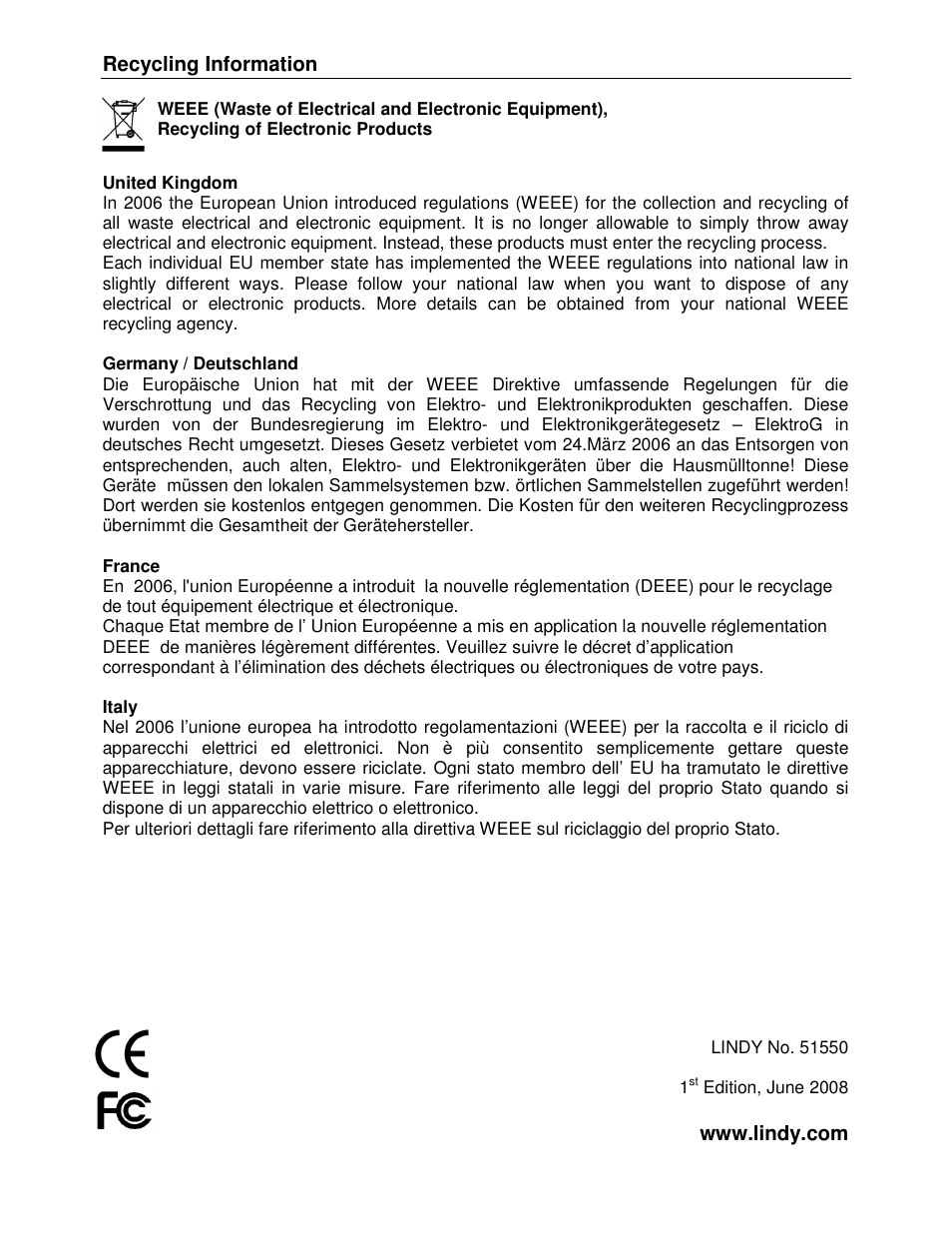 Lindy 51550 User Manual | Page 20 / 20