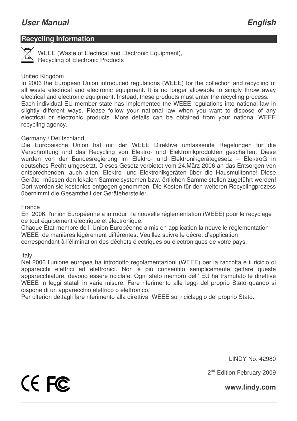 User manual english | Lindy 42980 User Manual | Page 11 / 11