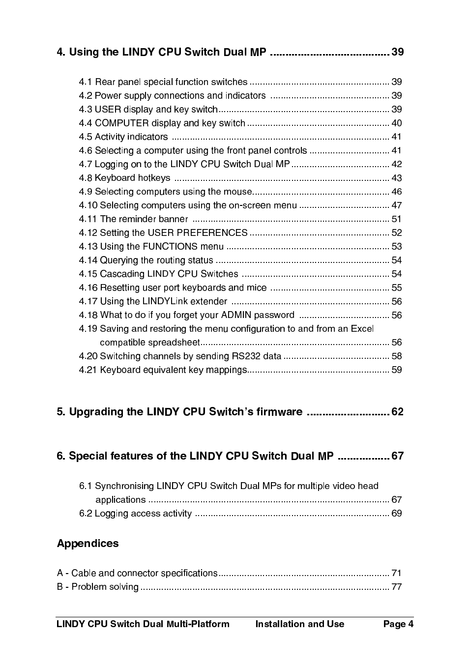 Using the lindy cpu switch dual mp, Upgrading the lindy cpu switch's firmware, Special features of the lindy cpu switch dual mp | Appendices | Lindy 32354 User Manual | Page 5 / 81