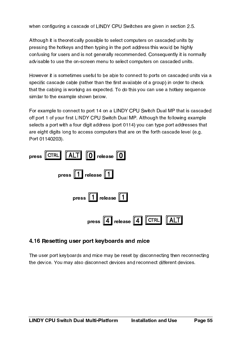 16 resetting user port keyboards and mice | Lindy 32354 User Manual | Page 56 / 81