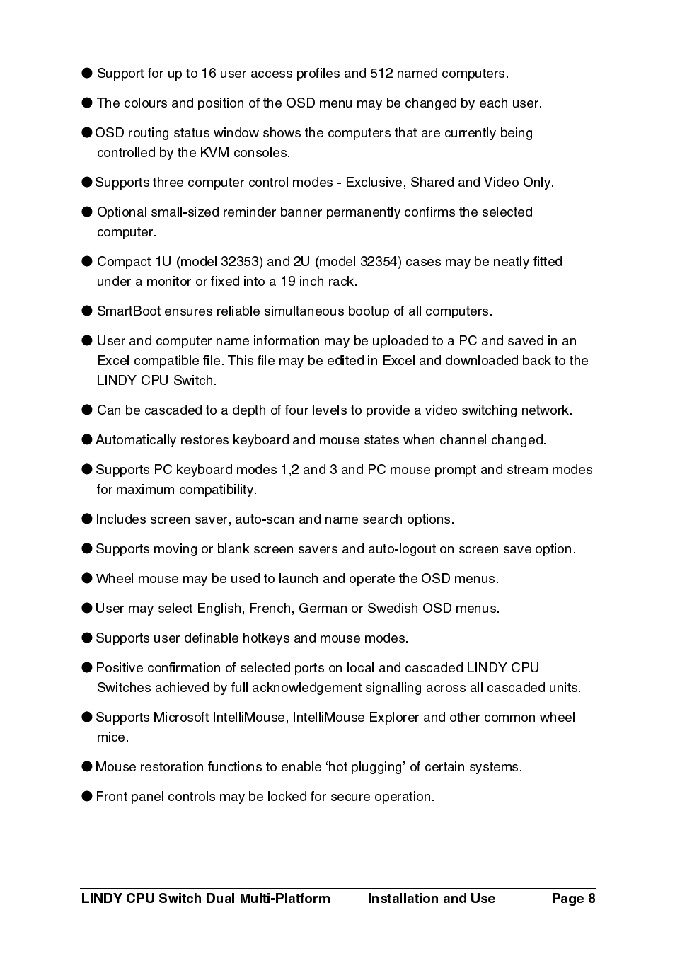Supports user definable hotkeys and mouse modes | Lindy 32354 User Manual | Page 9 / 81
