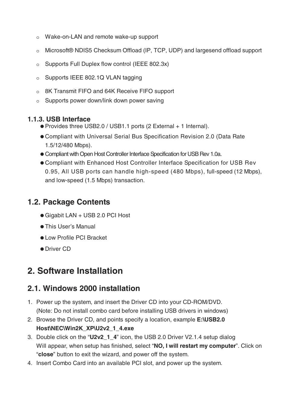 Software installation, Package contents, Windows 2000 installation | Lindy 70570 User Manual | Page 3 / 8