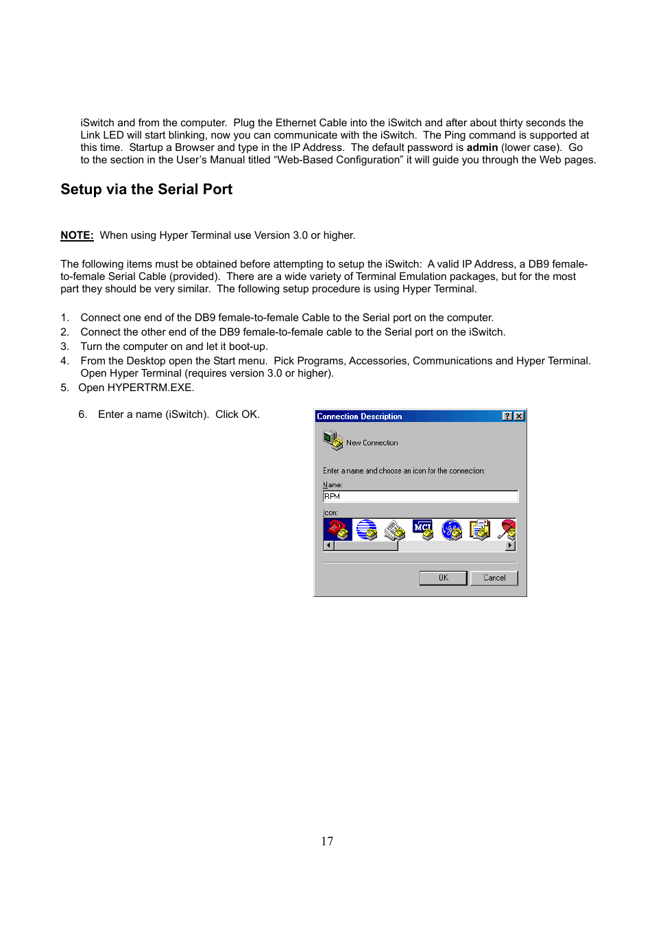 Setup via the serial port | Lindy iSWITCH User Manual | Page 17 / 52