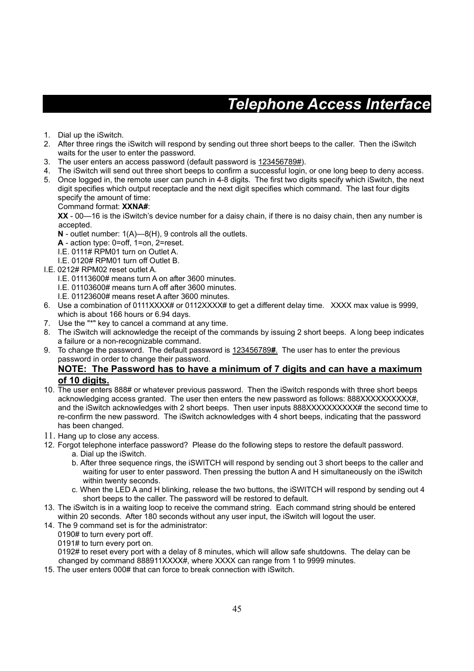 Telephone access interface | Lindy iSWITCH User Manual | Page 45 / 52